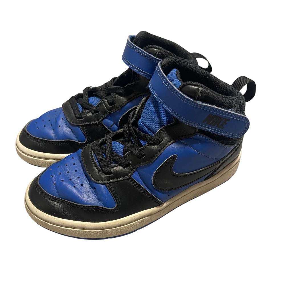 Kids Nike Court Borough Mid 2 Basketball Shoes Blue Black White‎ Size 13C